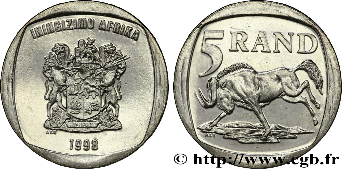 AFRIQUE DU SUD 5 Rand emblème “iNingizimu Afrika” / buffle 1998  SPL 