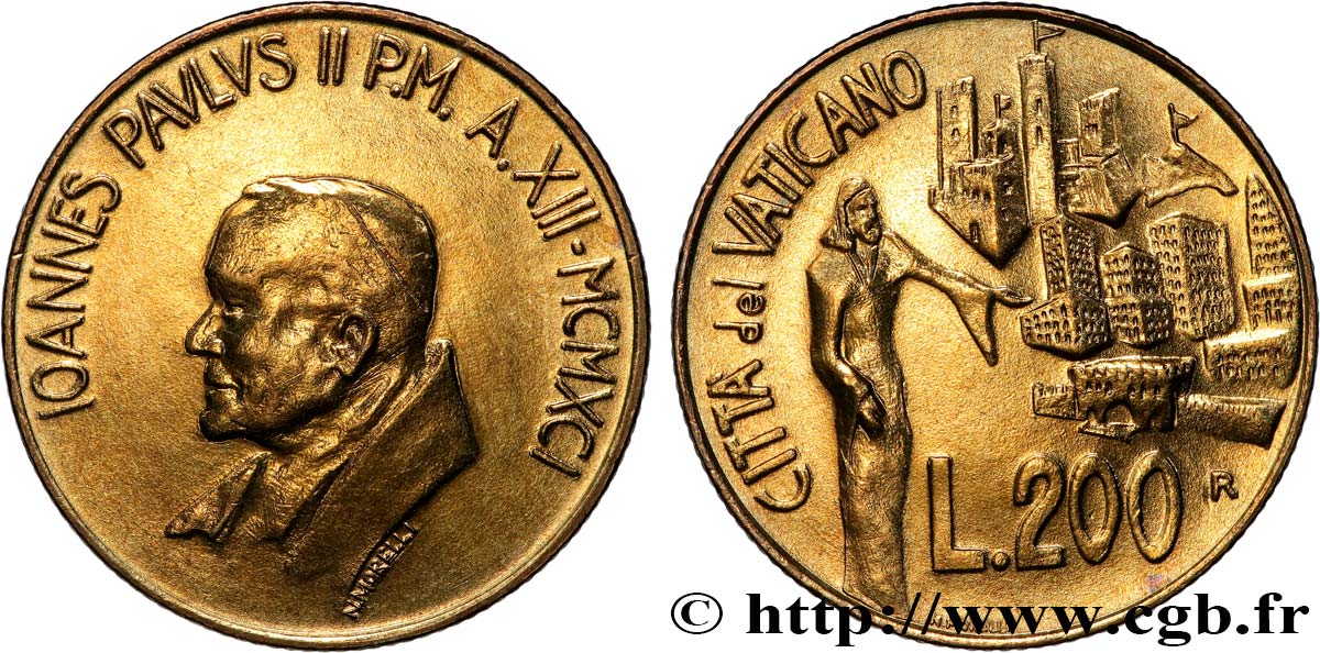 VATICAN AND PAPAL STATES 200 Lire Jean Paul II an XIII  1991  MS 