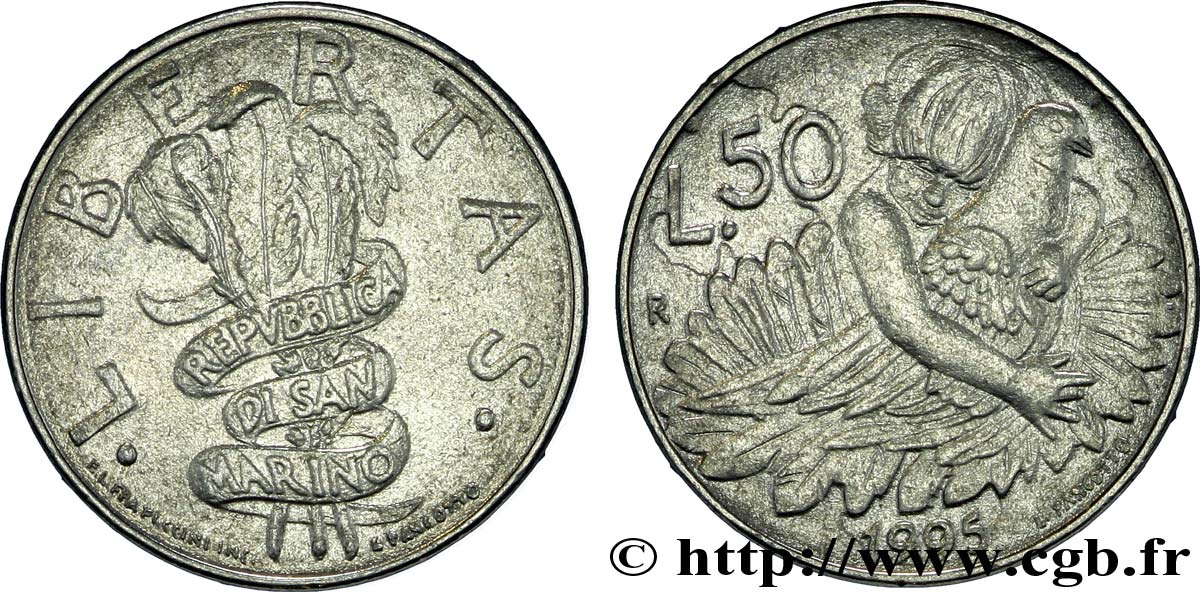 SAINT-MARIN 50 Lire emblème / enfant et colombe 1995 Rome - R SPL 