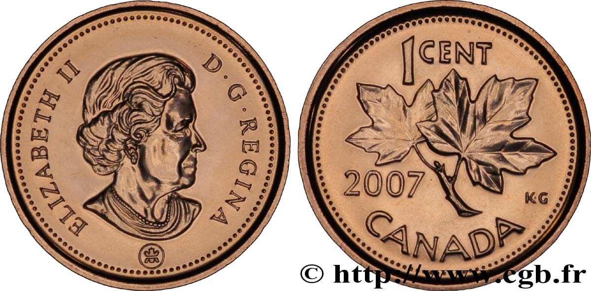 CANADA 1 Cent  Elisabeth II (nouvelle effigie) / feuilles d’érable 2007  MS 