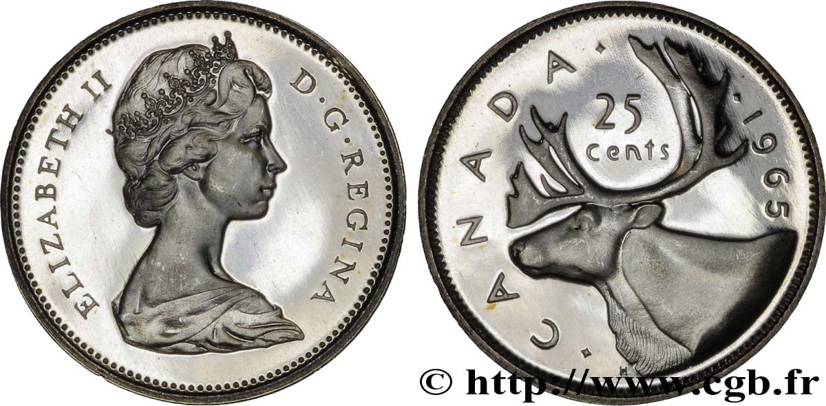 CANADA 25 Cents Elisabeth II / caribou 1965  FDC 