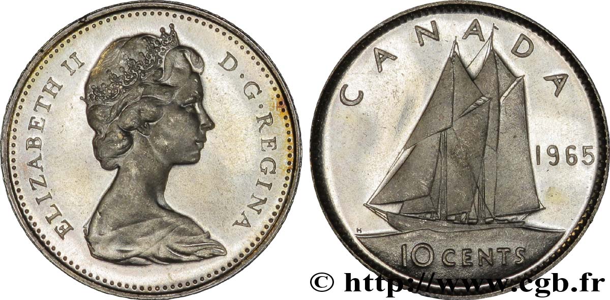 CANADA 10 Cents Elisabeth II / la goelette Bluenose 1965  SPL 