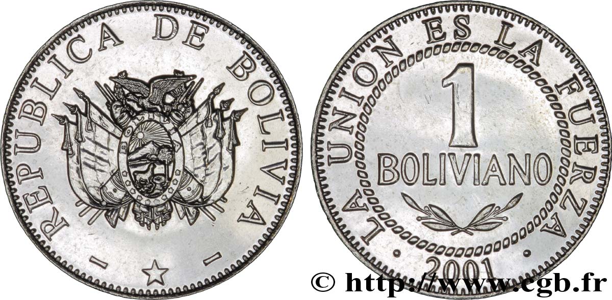 BOLIVIE 1 Boliviano emblème 2001  SPL 