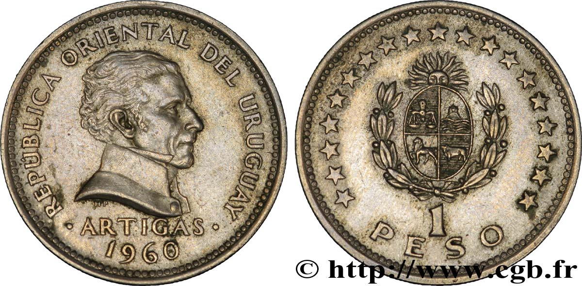 URUGUAY 1 Peso José Gervasio Artigas, libérateur de l Uruguay 1960  TTB+ 