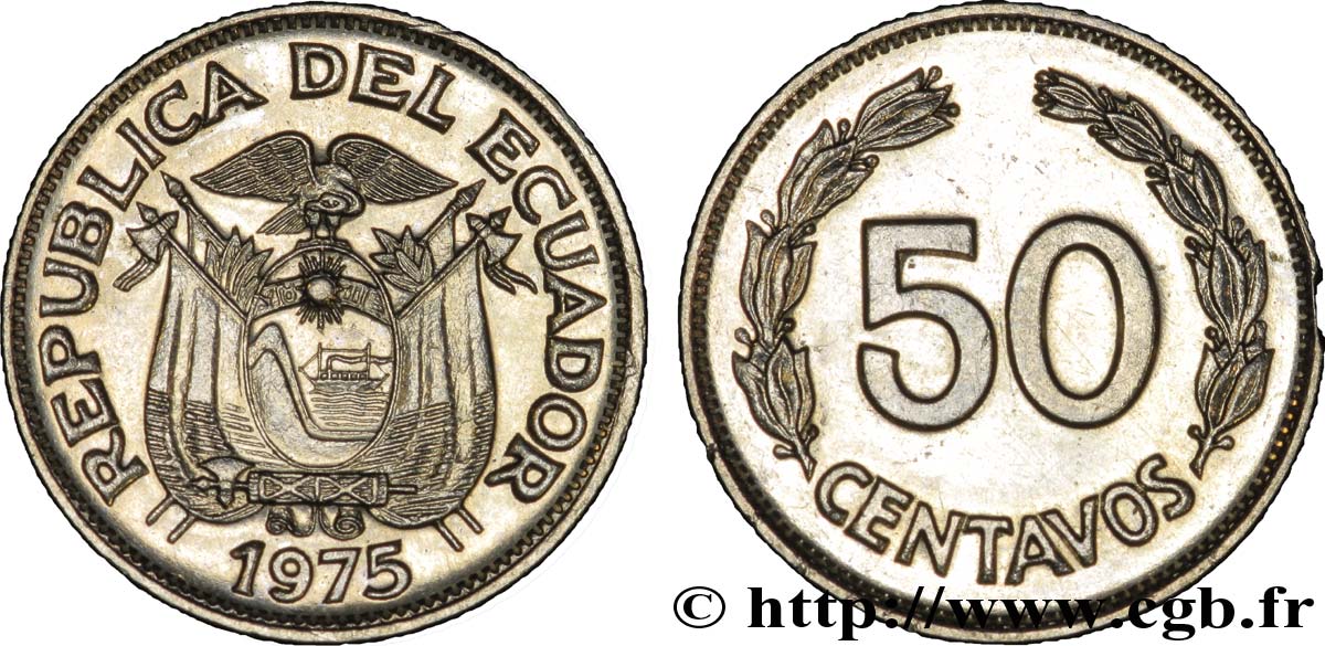 ÉQUATEUR 50 Centavos emblème 1975  SUP 