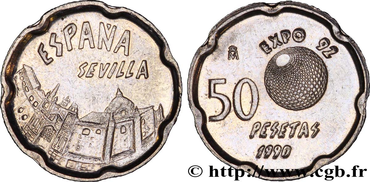 ESPAGNE 50 Pesetas Séville ‘92 : monastère de la Cartuja / logo de l’exposition universelle 19  SUP 