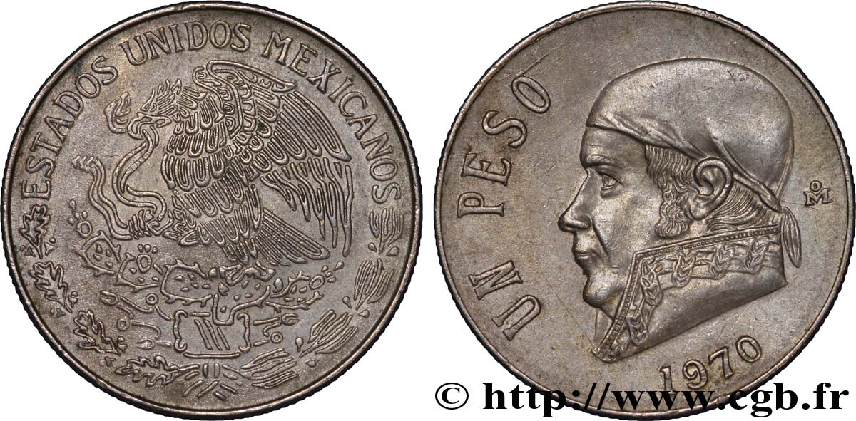 MEXICO 1 Peso Jose Morelos y Pavon / aigle 1970 Mexico AU 