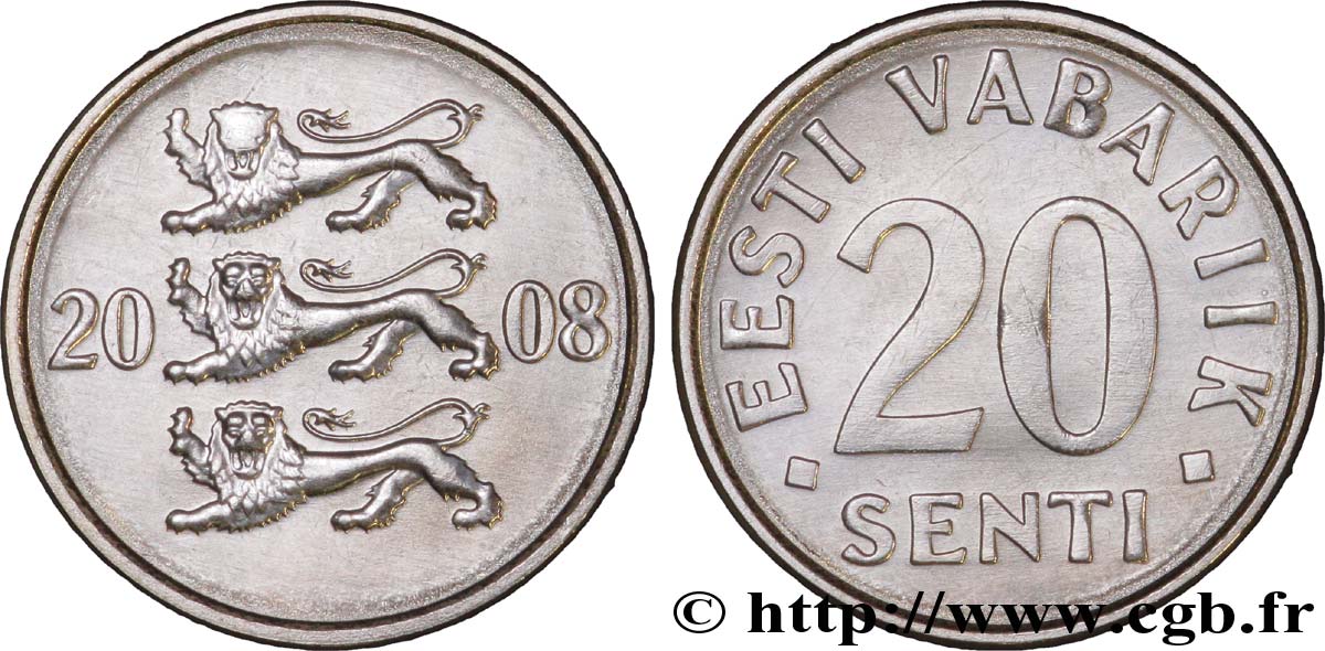 ESTONIA 20 Senti emblème aux 3 lions 2008  MS 