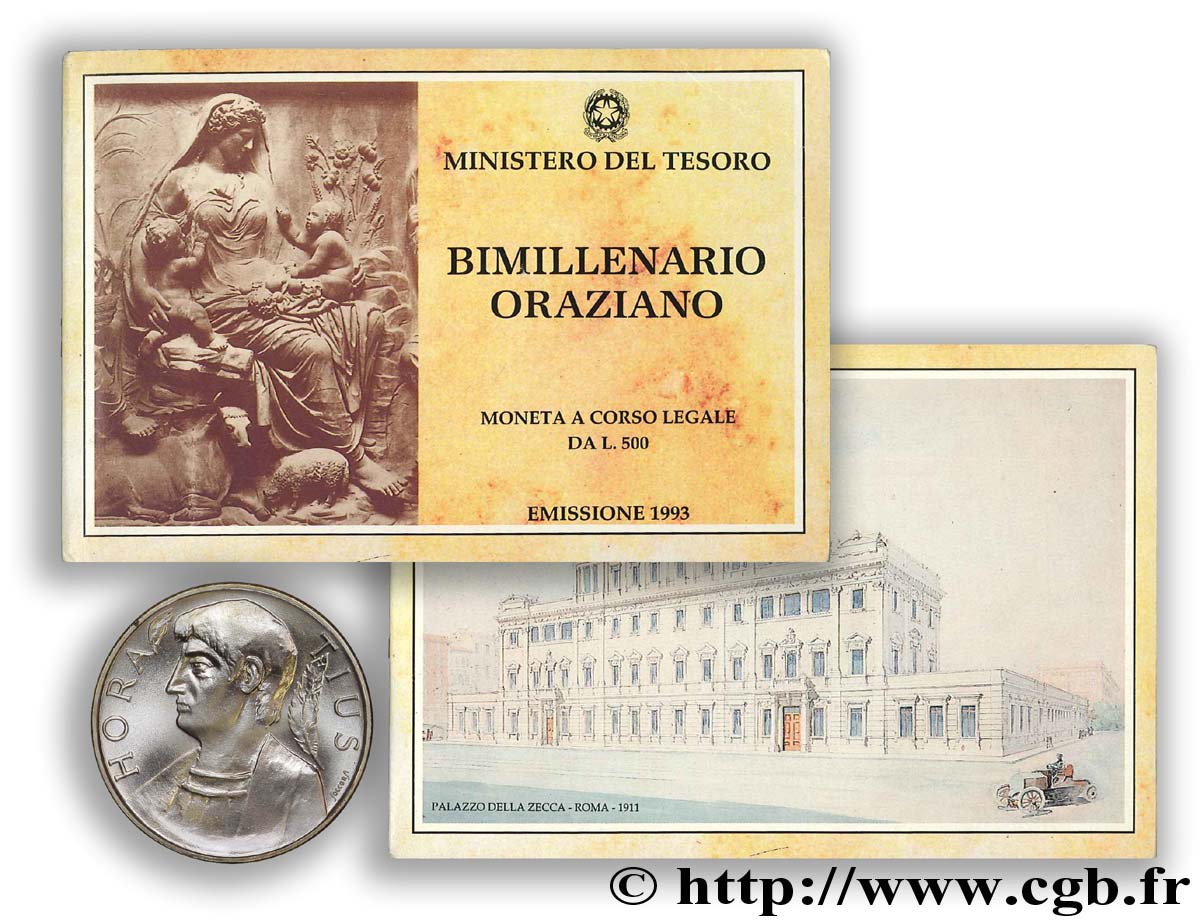 ITALIE 500 Lire célébration du second millénaire du poète Horace 1993 Rome - R FDC 