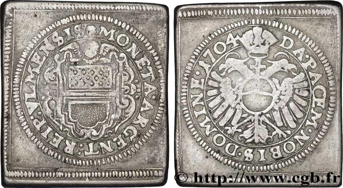 ALLEMAGNE - ULM 1 Gulden armes de la ville / aigle impérial 1704  TB+ 