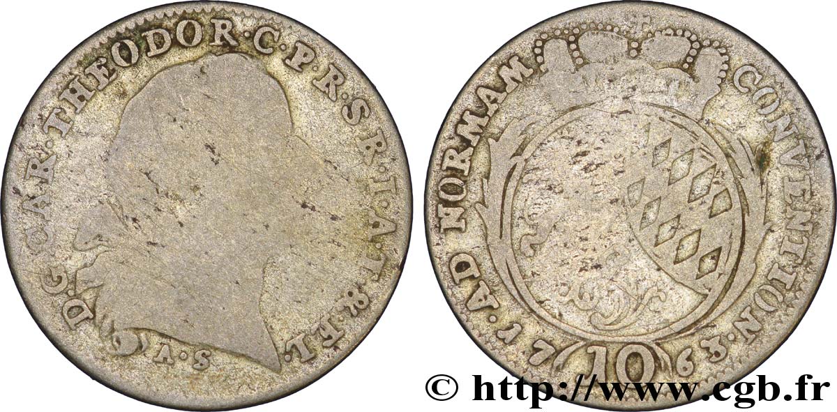 ALEMANIA - PALATINADO 10 Kreuzer Charles Théodore IV / armes couronnées 1763  RC+ 