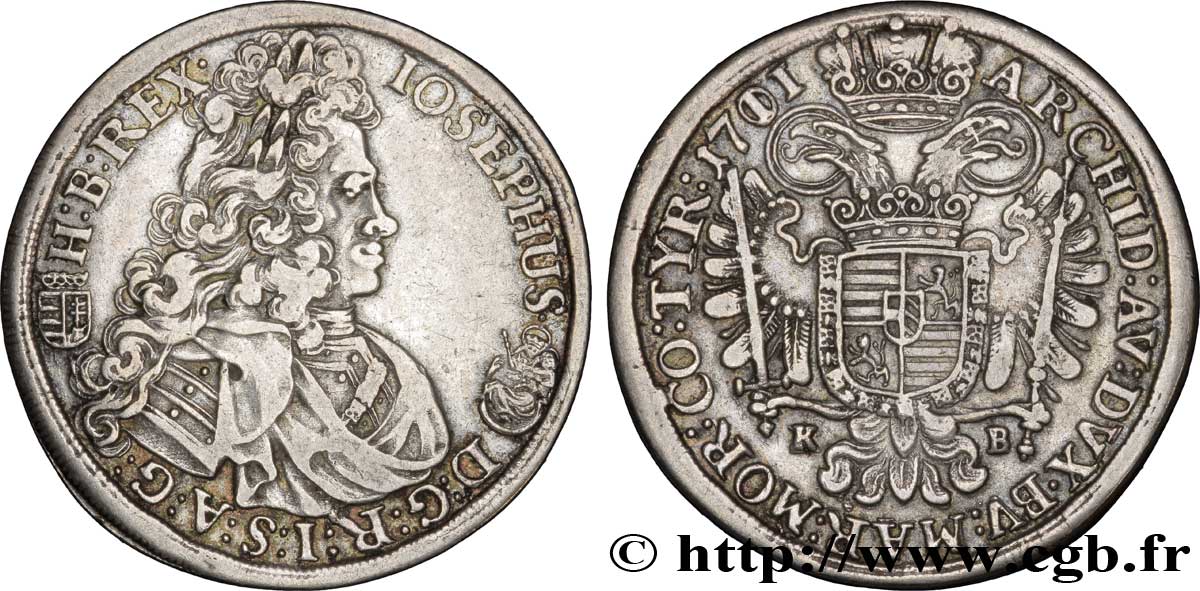 HONGRIE 1/2 Thaler Joseph Ier de Habsbourg / aigle héraldique couronné 1711 Kremnitz TTB 