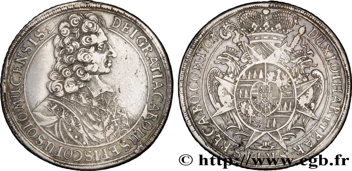 AUTRICHE - OLMÜTZ 1 Thaler Charles III de Lorraine / armes couronnée 1706 Olmutz TTB 
