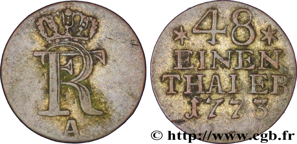 ALLEMAGNE - PRUSSE 1/48 Thaler Royaume de Prusse monogramme de Frédéric II 1773 Berlin TTB 