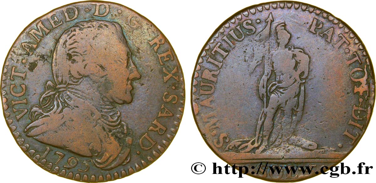 ITALIE - ROYAUME DE SARDAIGNE 5 Soldi Royaume de Sardaigne Victor Amédée III 1795 Turin TB 