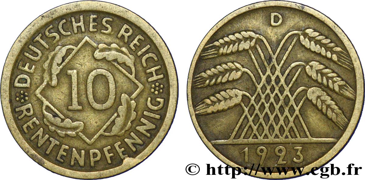 GERMANY 10 Rentenpfennig gerbe de blé 1923 Munich - D VF 
