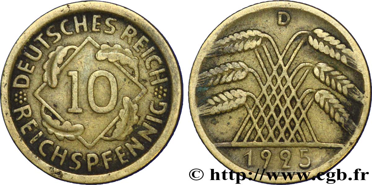 GERMANY 10 Reichspfennig gerbe de blé 1925 Munich - D VF 
