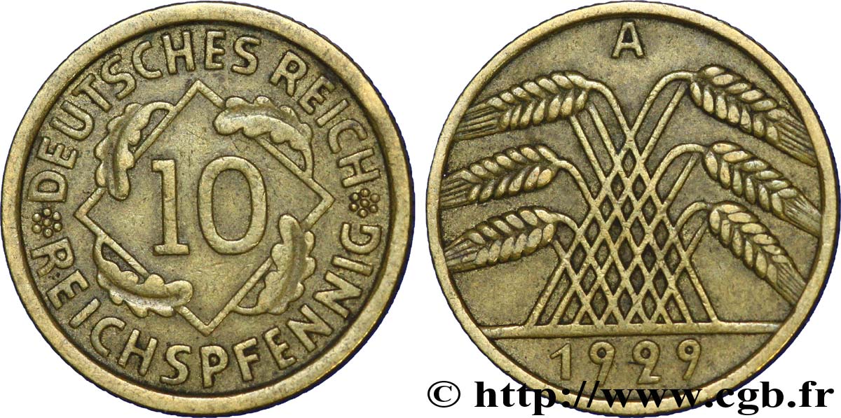 GERMANY 10 Reichspfennig gerbe de blé 1929 Berlin XF 