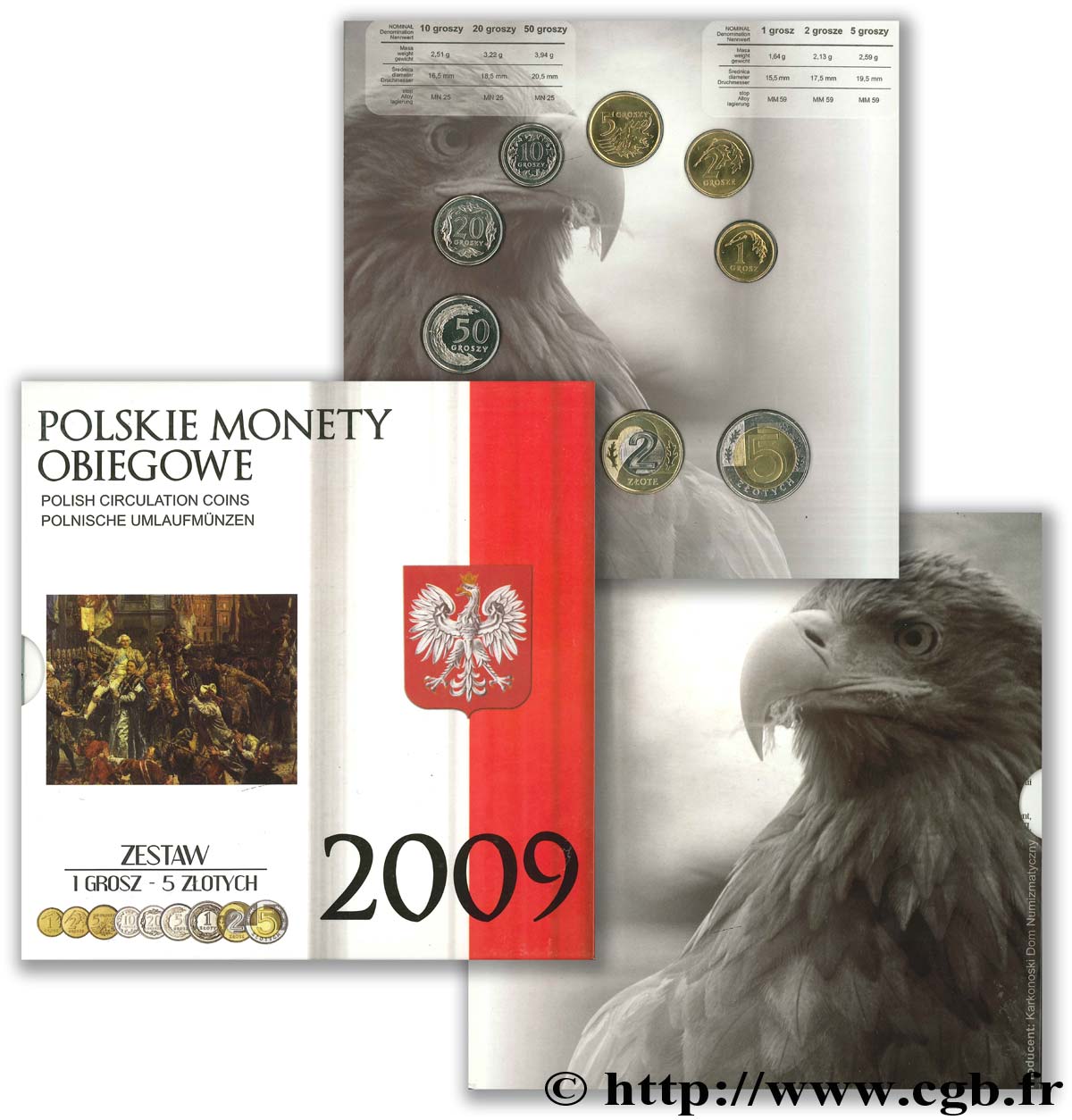 POLOGNE Série BU 1, 2, 5, 10, 20 et 50 Groszy, 1, 2 et 5 Zlotych 2009  FDC 