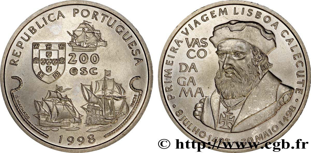 PORTUGAL 200 Escudos Vasco de Gama 1998  SPL 