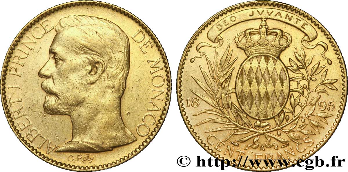 MONACO 100 Francs or Albert Ier / écu couronné 1895 Paris TTB 