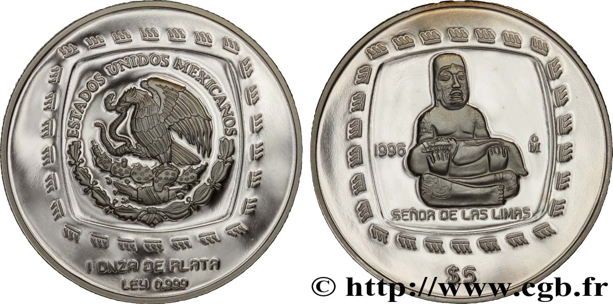 MEXIQUE 5 Pesos or proof civilisations précolombiennes - série Olmèque : aigle / homme de Las Limas 1996 Mexico FDC 