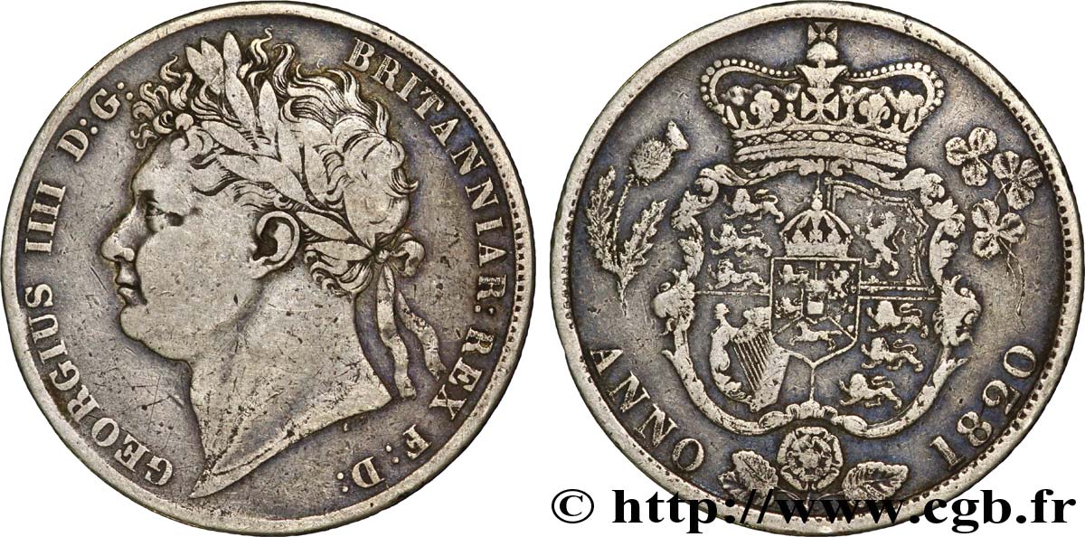 ROYAUME-UNI 1/2 Crown Georges IIII / écu couronné 1820  TB+ 