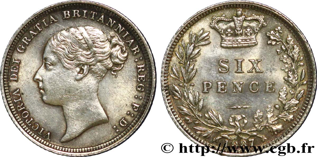 ROYAUME-UNI 6 Pence Victoria / couronne 1887  SUP 