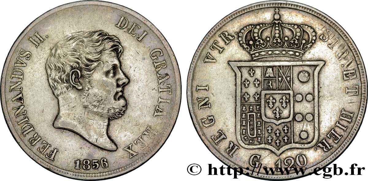 ITALIE - ROYAUME DES DEUX-SICILES 120 Grana Ferdinand II, roi de Naples et Sicile 1856 Naples TTB 