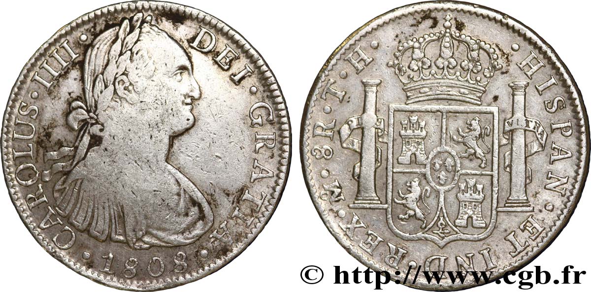 MEXIQUE 8 Reales Charles IIII / emblème TH 1808 Mexico TB+ 