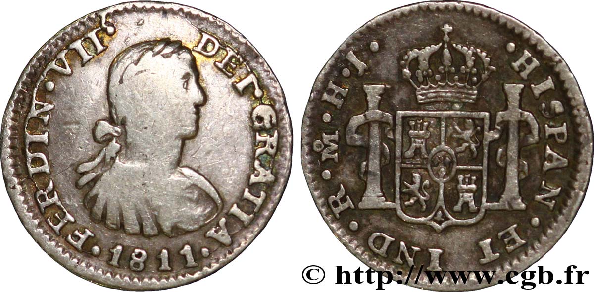 MEXIQUE 1/2 Real Ferdinand VII / emblème HJ 1811 Mexico TB 