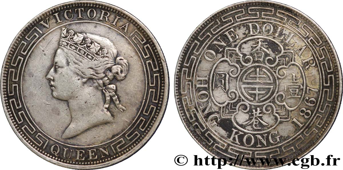 HONG KONG 1 Dollar Victoria 1867  TTB 