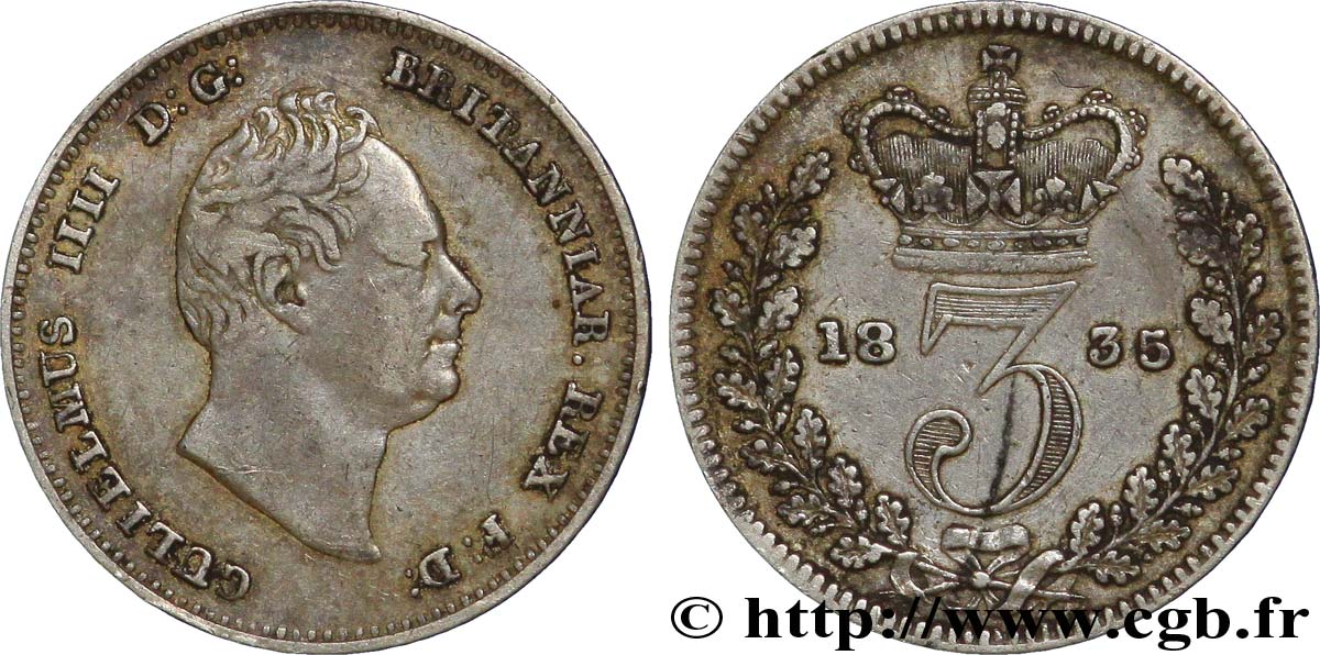 ROYAUME-UNI 3 Pence Guillaume IV 1835  TTB+ 