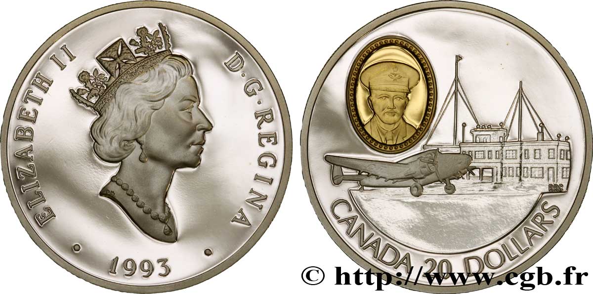 CANADA 20 Dollars proof Elisabeth II / Avion Lockeed 14 1993  MS 