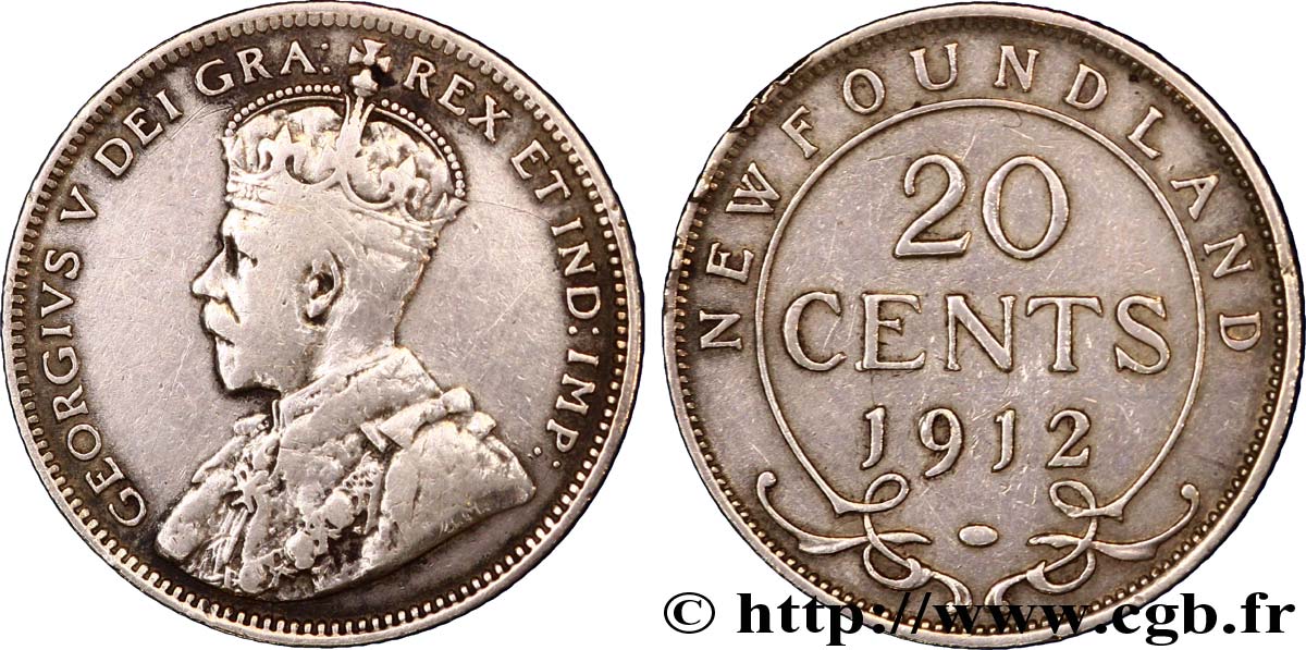 TERRE-NEUVE 20 Cents Georges V 1912  TB+ 