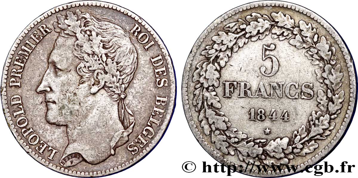 BELGIQUE 5 Francs Léopold Ier tranche position A 1844  TB+ 