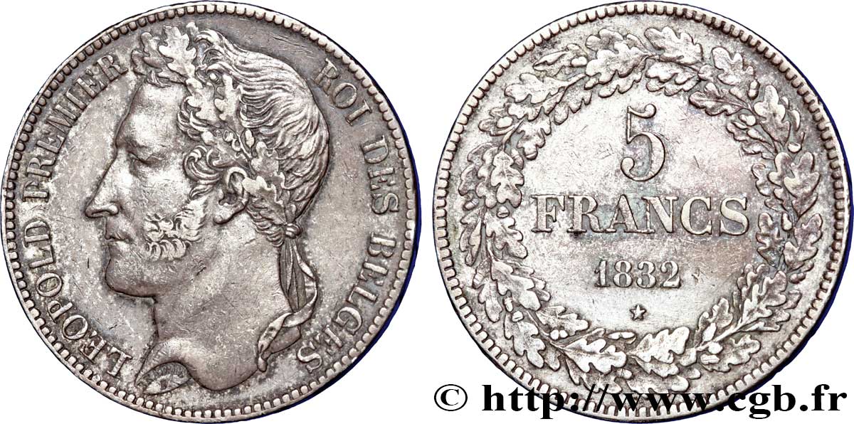 BELGIQUE 5 Francs Léopold Ier tranche position A 1832  TTB 