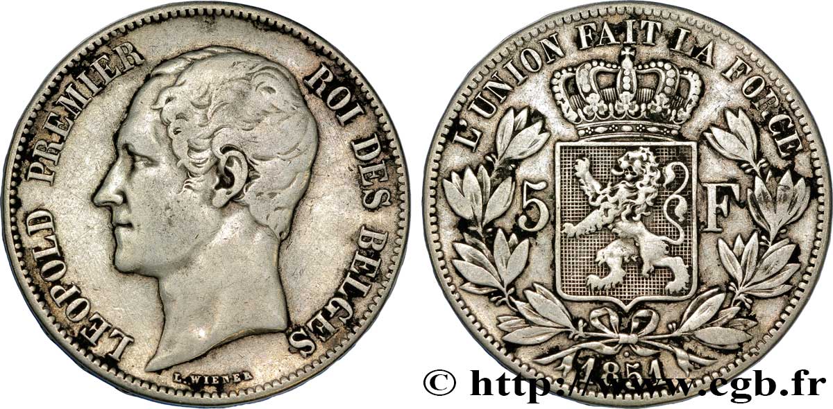 BELGIQUE 5 Francs Léopold Ier 1851  TB+ 