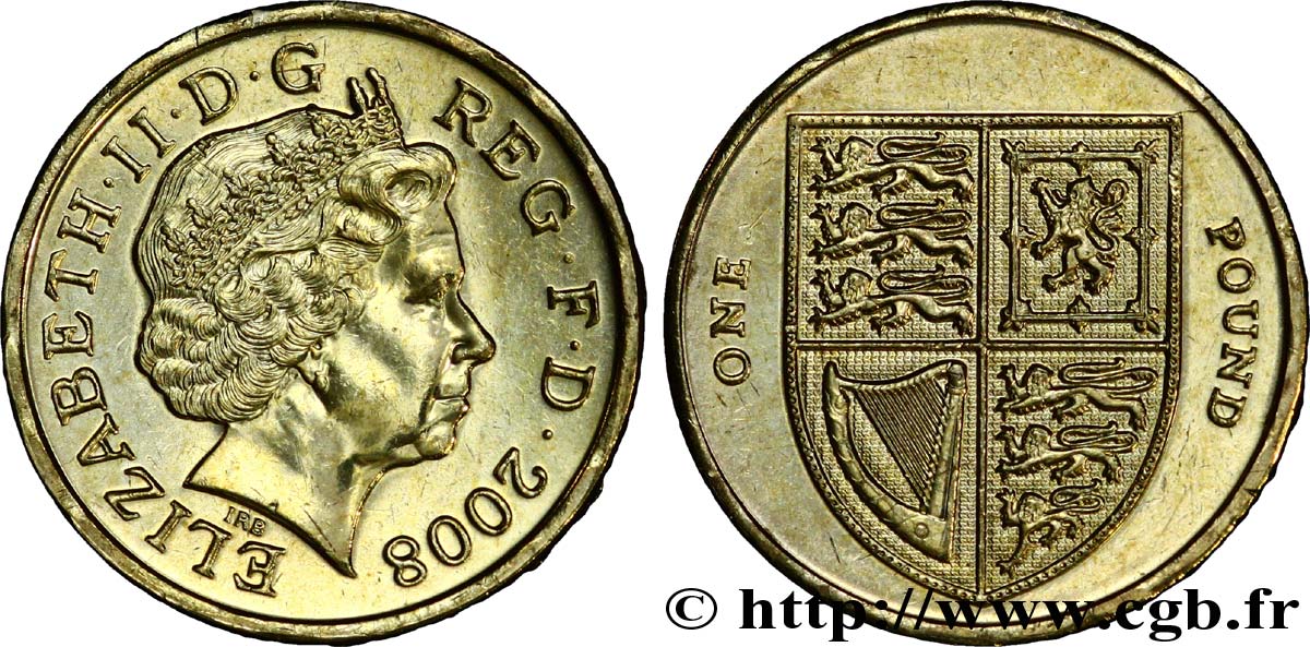 ROYAUME-UNI 1 Pound (Livre) Elisabeth II variété tranche B 2008  SPL 