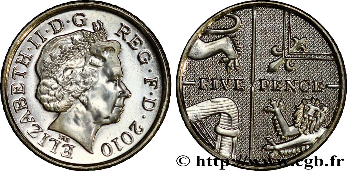ROYAUME-UNI 5 Pence Elisabeth II 2010  SPL 