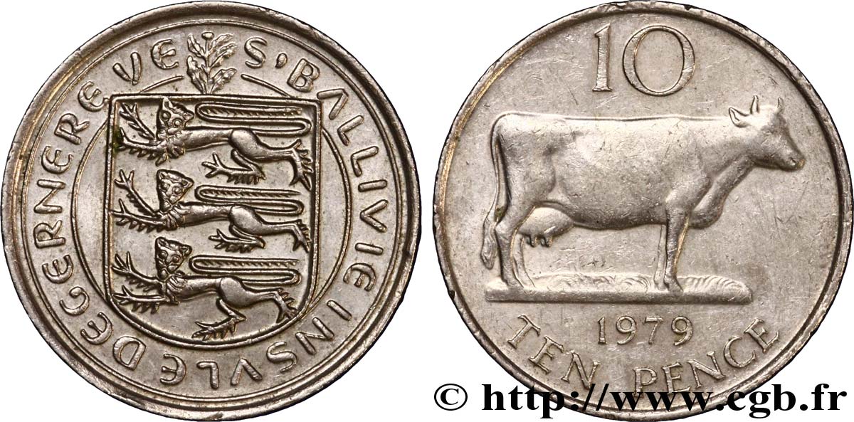 GUERNESEY 10 Pence emblème du bailliage / vache 1979  SUP 