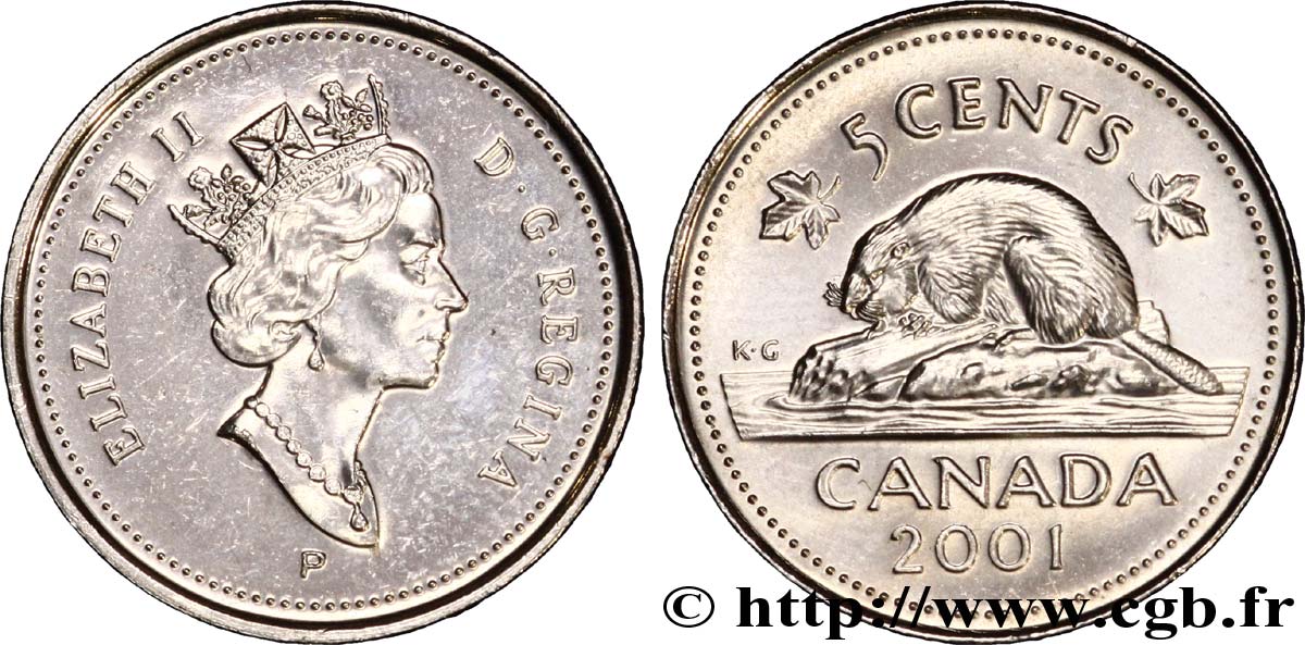 CANADA 5 Cents  Elisabeth II (nouvelle effigie) / castor 2001  SPL 