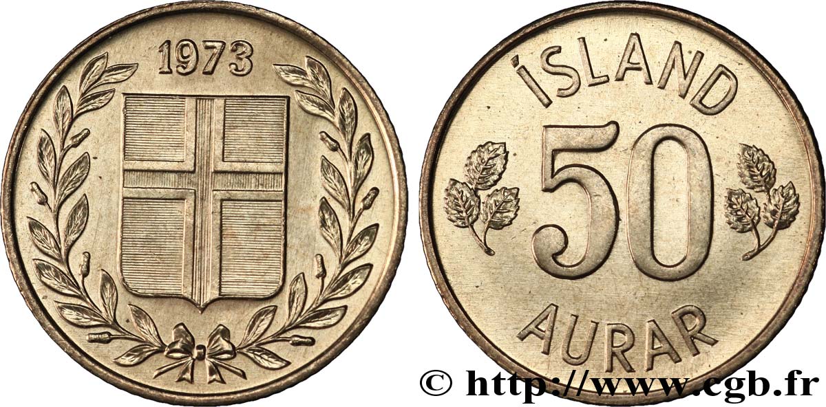 ISLANDE 50 Aurar blason 1973  SPL 