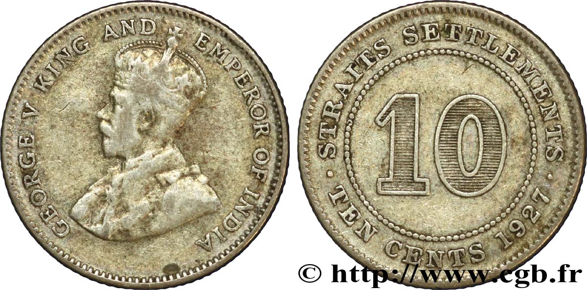MALAYSIA - STRAITS SETTLEMENTS 10 Cents Straits Settlements Georges V 1927  VF 