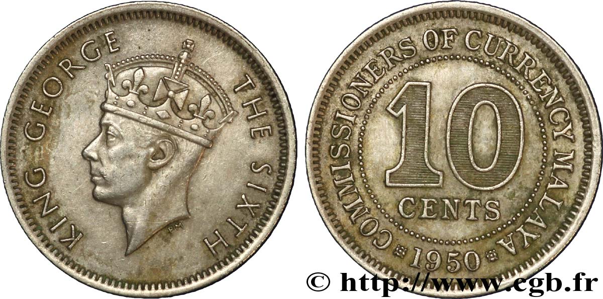 MALAISIE 10 Cents Commission Monétaire de Malaisie Georges VI 1950  TTB 