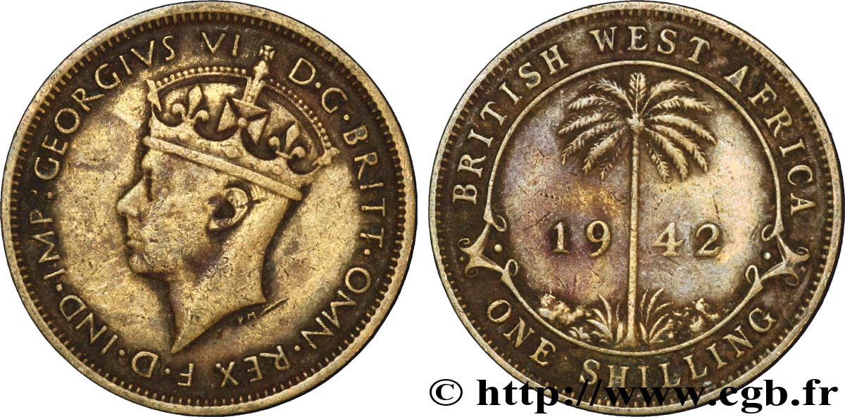 AFRIQUE OCCIDENTALE BRITANNIQUE 1 Shilling Georges VI / palmier 1942  TB+ 