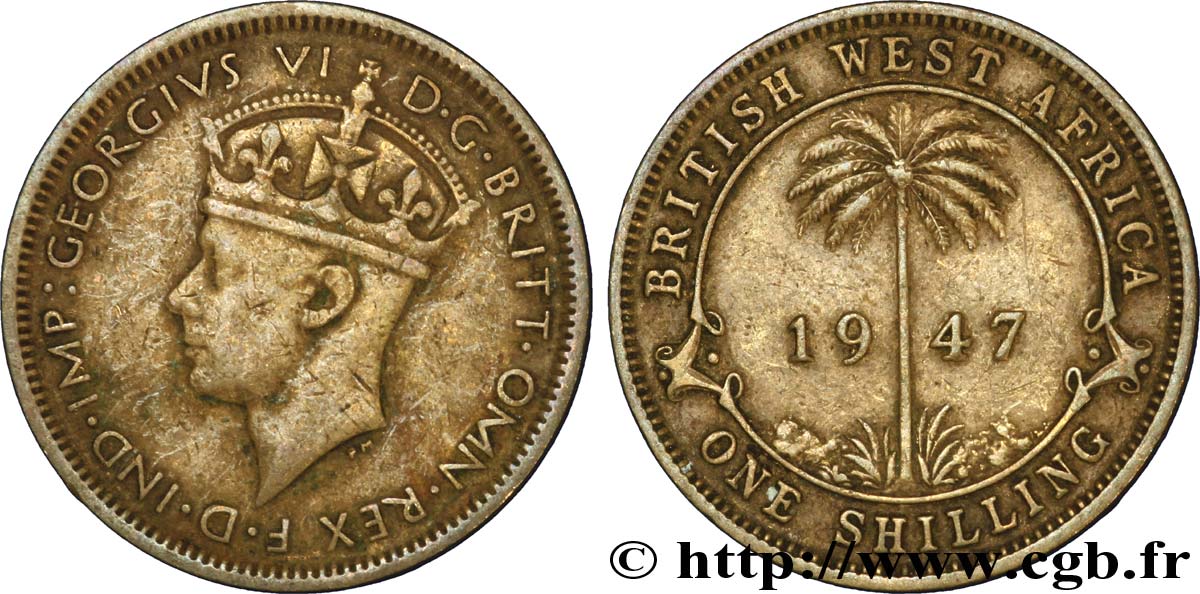 AFRIQUE OCCIDENTALE BRITANNIQUE 1 Shilling Georges VI / palmier 1947 Londres TTB 