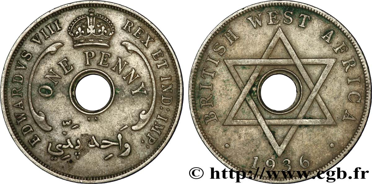 AFRIQUE OCCIDENTALE BRITANNIQUE 1 Penny Edouard VIII 1936 Kings Norton - KN TTB 