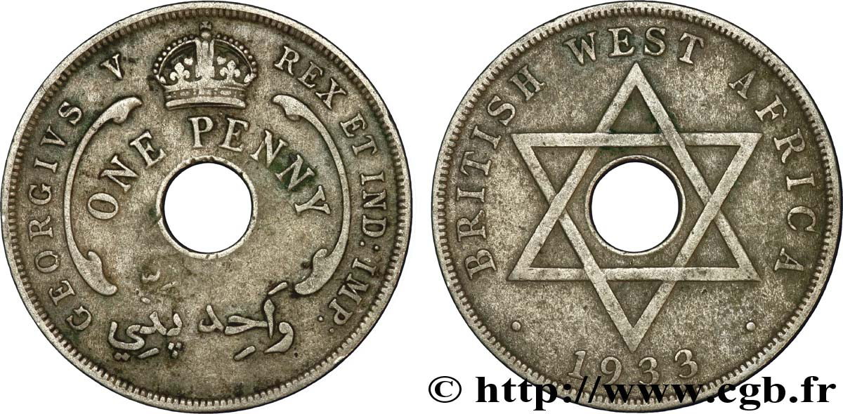 AFRIQUE OCCIDENTALE BRITANNIQUE 1 Penny frappe au nom de Georges V 1933  TTB 