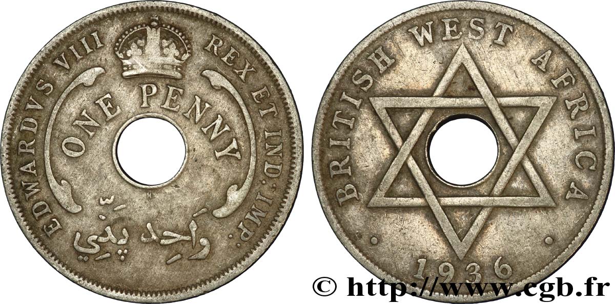 AFRIQUE OCCIDENTALE BRITANNIQUE 1 Penny frappe au nom d’Edouard VIII 1936 Heaton - H TTB 